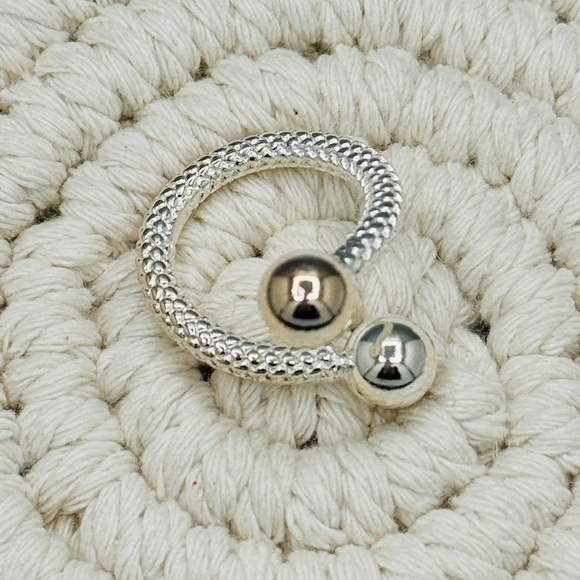 925 Fashion Geometric Handmade Irregular Double Balls Ring - Picture 7 of 8